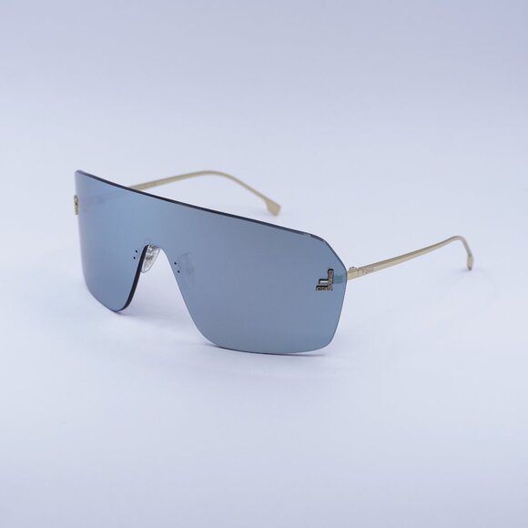 Fendi FE4121US 30X Sunglasses Endura Gold Shield Frame, Blue Mirror Lenses